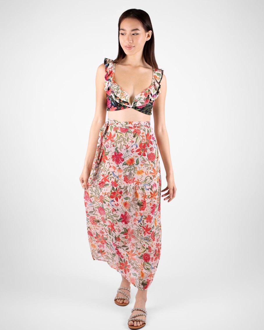 Women Silvia Schaefer Skirts | White Botanic Print Maxi Skirt