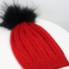 Women 227 Hats, Gloves & Scarves | Red Plaited Knit Pom Pom Hat