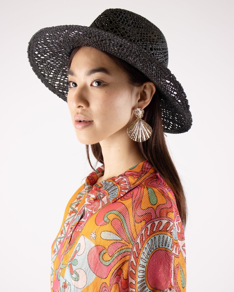 Women Blaiz Hats, Gloves & Scarves | Joanna Black Cowrie Shells Paper Straw Hat