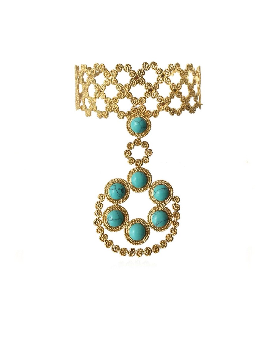 Women Ana Carolina Valencia Necklaces | Gold Gardenia Turquoise Stone Choker