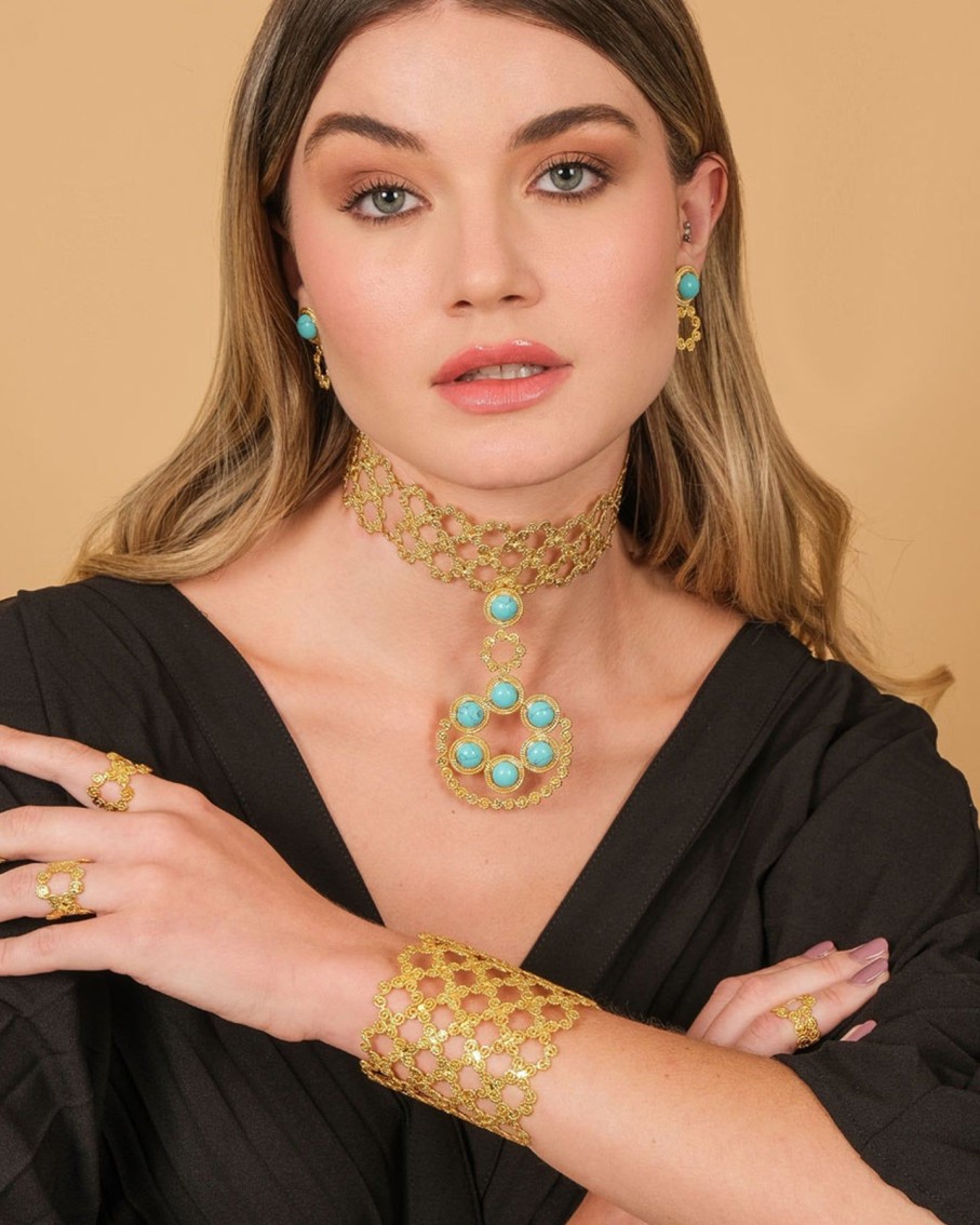 Women Ana Carolina Valencia Necklaces | Gold Gardenia Turquoise Stone Choker