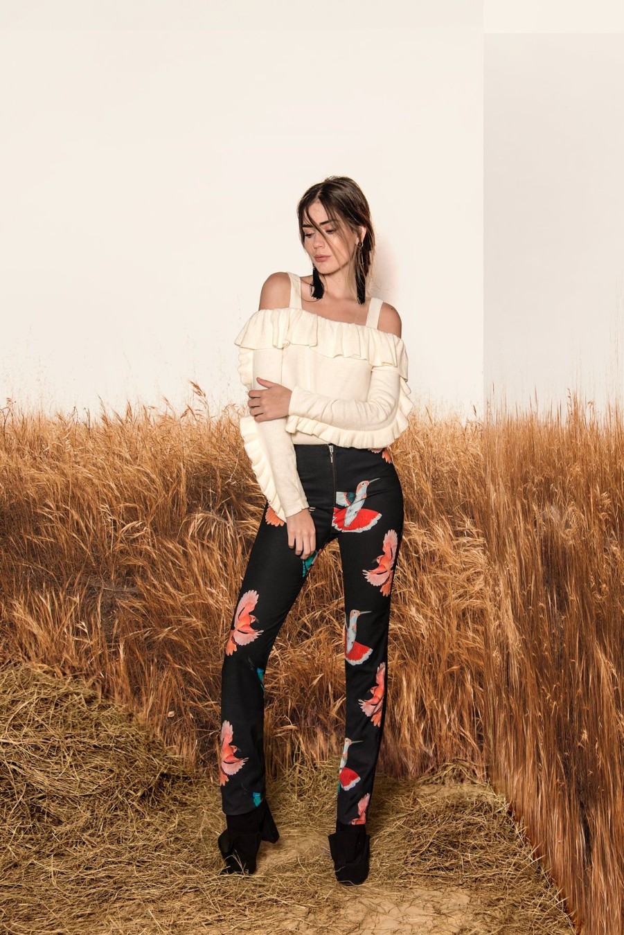 Women Azulu Trousers | Black Crane Straight Leg Pant