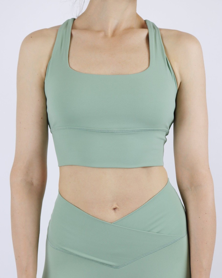 Women BLAIZ Activewear Activewear | Pastel Green Liana Dual-Cross Back Sports Bra