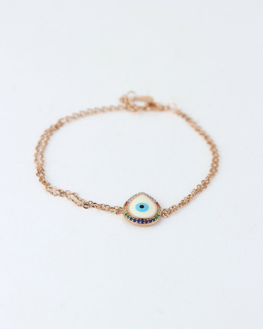 Women 227 Bracelets | Rose Gold Evil Eye Double Chain Bracelet