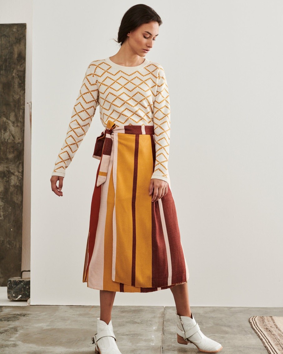 Women ESCVDO Skirts | Wide Stripe Pancha Midi Skirt