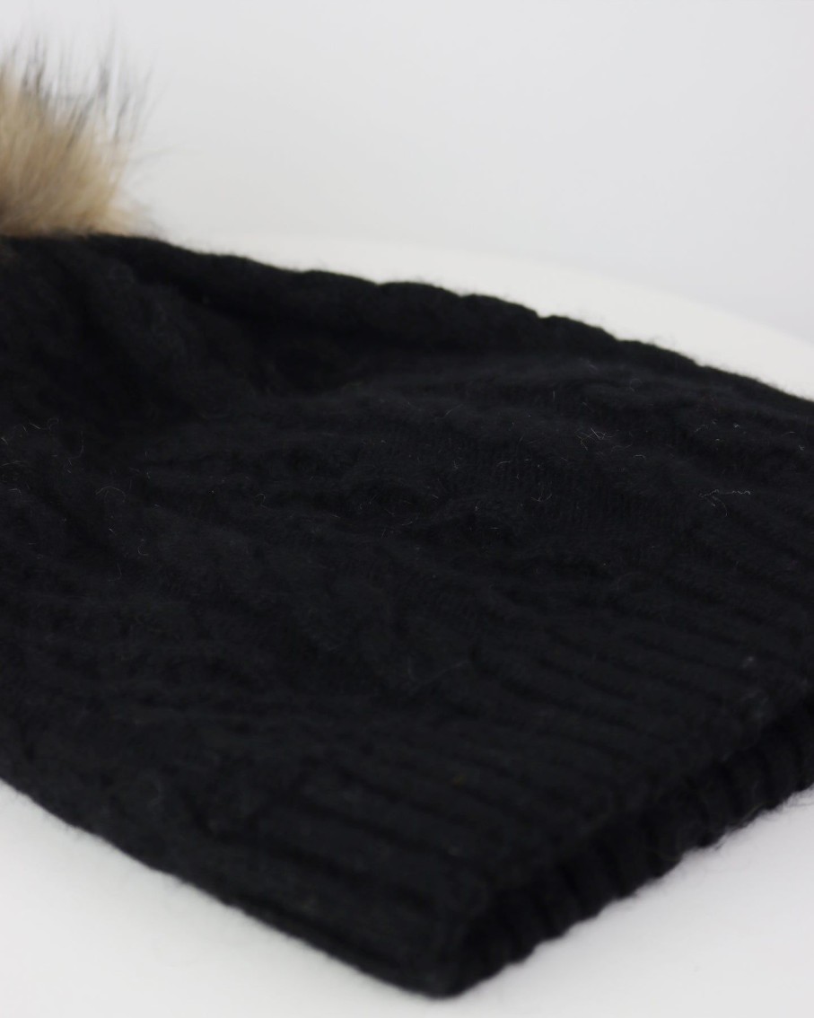 Women 227 Hats, Gloves & Scarves | Black Cable Knit Pom Pom Hat