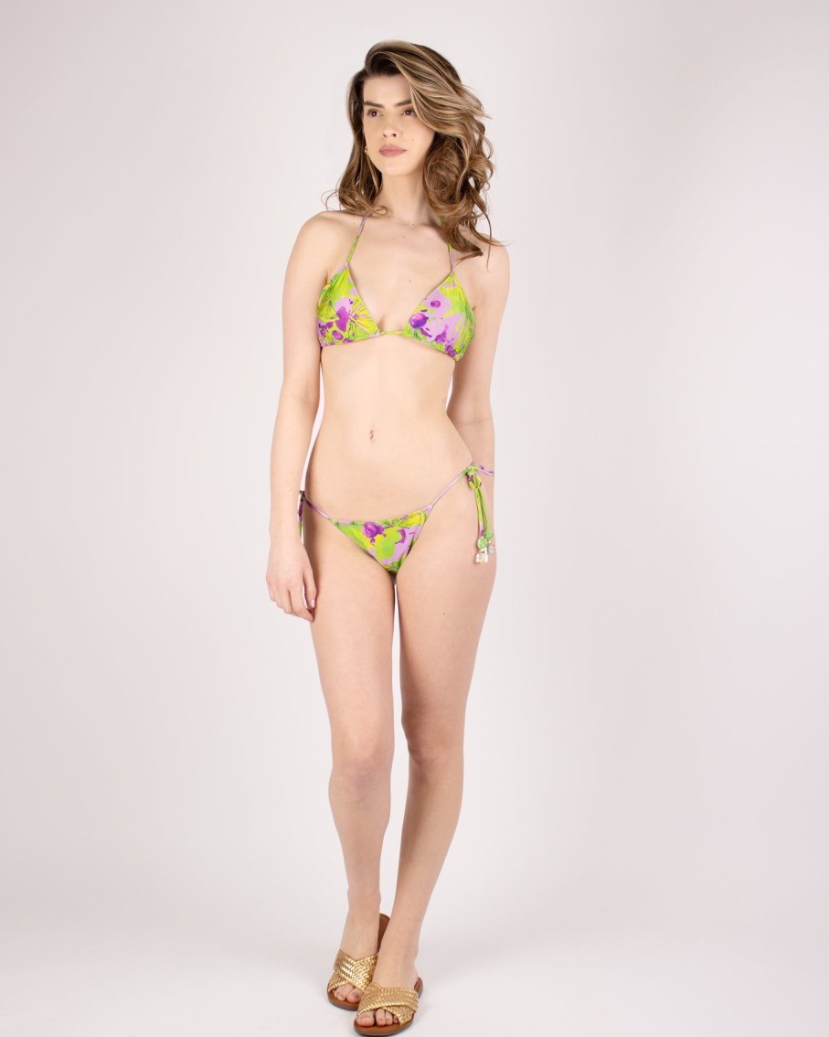 Women Karla Vivian Swimwear & Beachwear | Green And Purple Acai String Ties Bikini