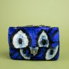 Women AYCA DESIGN Cross-Body Bags | Cobalt Blue Evil Eye Print Silk Velvet Ikat Crossbody