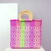 Women BLAIZ Mexico Beach Bags | Lila Wooden Handle Woven Tote