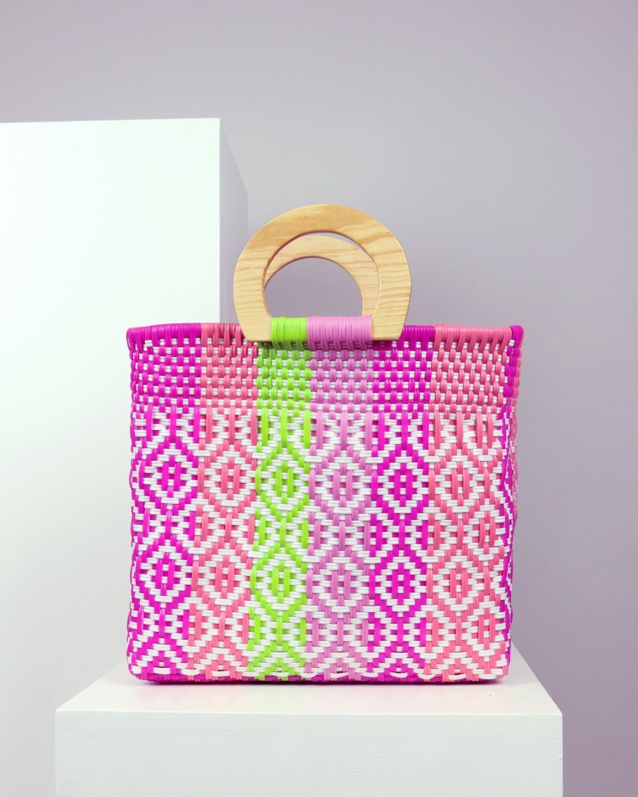 Women BLAIZ Mexico Beach Bags | Lila Wooden Handle Woven Tote