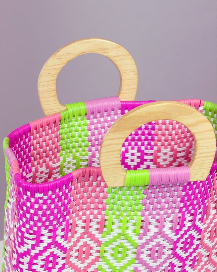 Women BLAIZ Mexico Beach Bags | Lila Wooden Handle Woven Tote