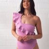 Women Clube Bossa Bodysuits | Lavender One Shoulder Ruffle Bodysuit