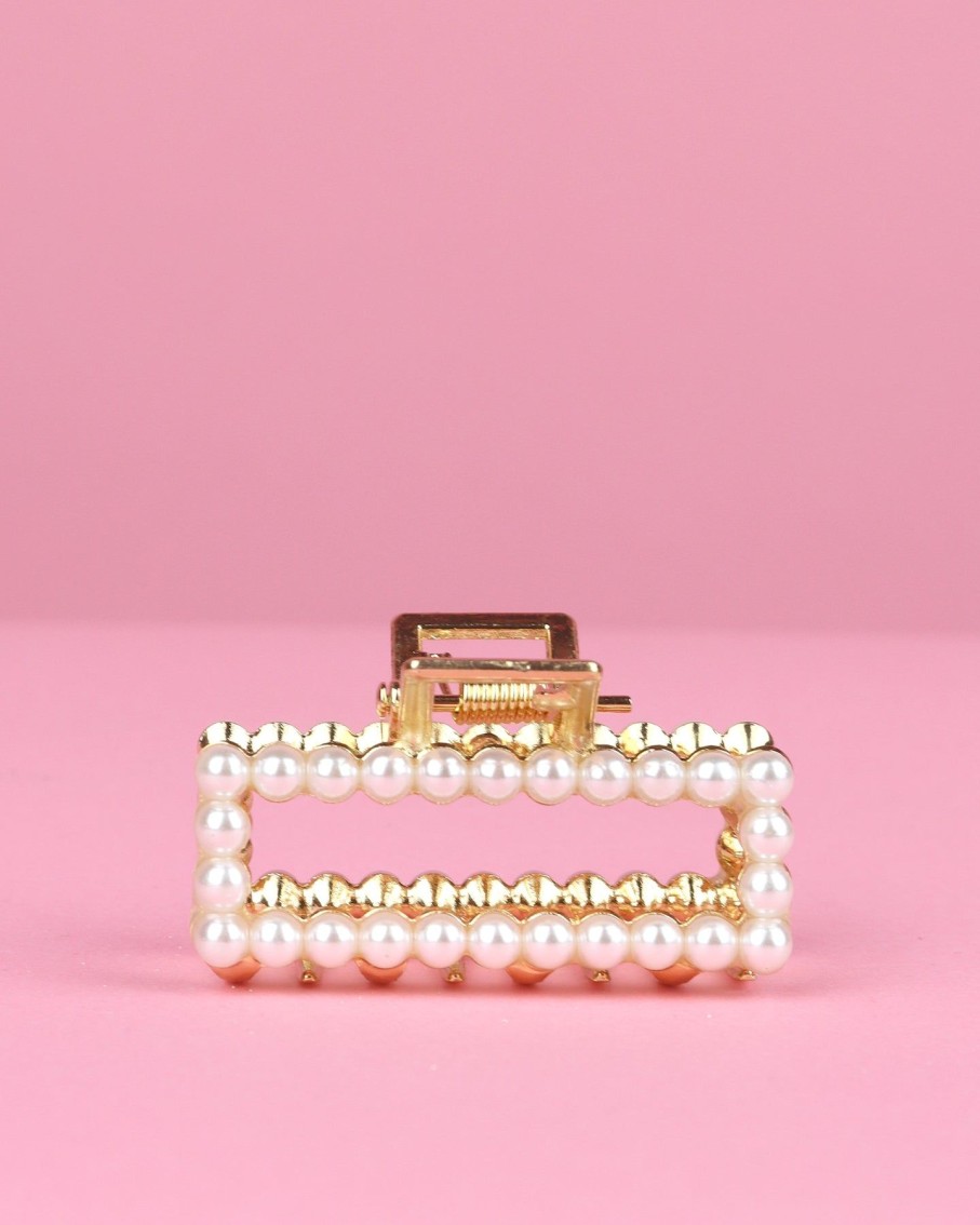 Women 227 Hair Accessories | Rectangle Gold & Pearl Hair Clip