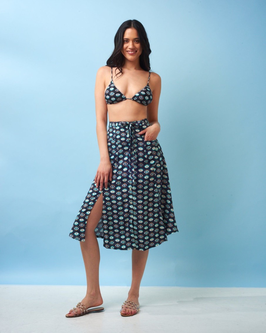 Women Cia Maritima Skirts | Dark Blue Mykonos Midi Skirt