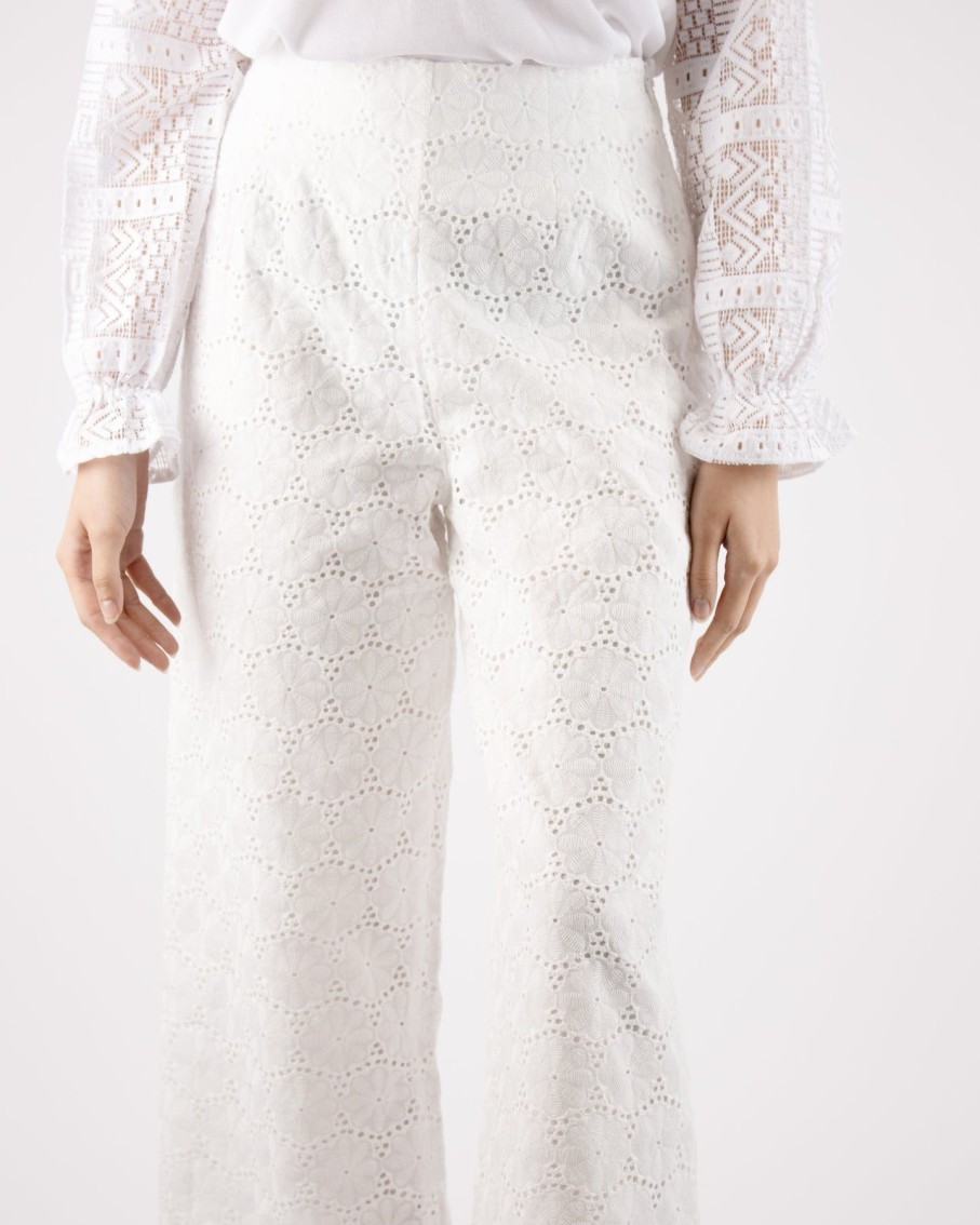 Women Marina V Trousers | White Embroidery Cullote Trousers