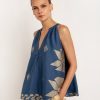 Women Greek Archaic Kori Shirts & Blouses | Aeolis Indigo And Gold Sleeveless Top