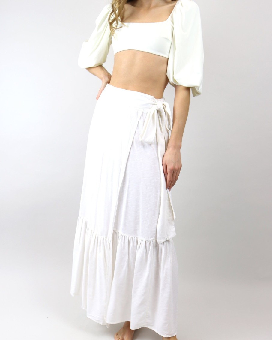 Women Agua De Coco Skirts | Off-White Wrap Maxi Skirt