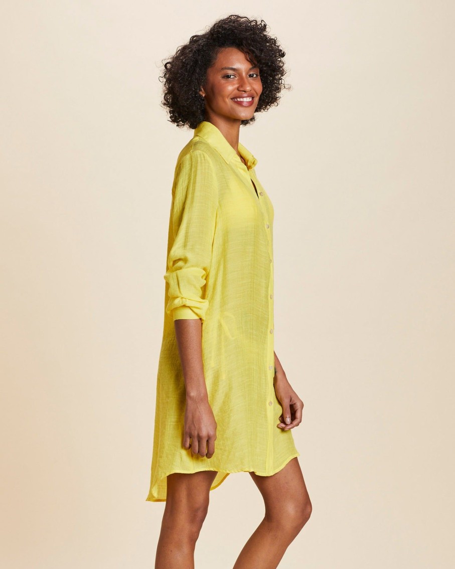 Women Cia Maritima Dresses | Yellow Lisos Shantung Shirt Dress