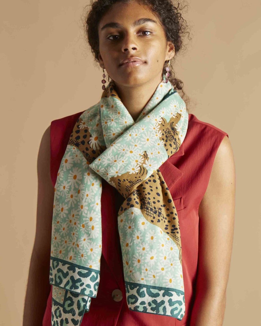 Women Inoui Editions Hats, Gloves & Scarves | Pampa Green Cotton Silk Scarf