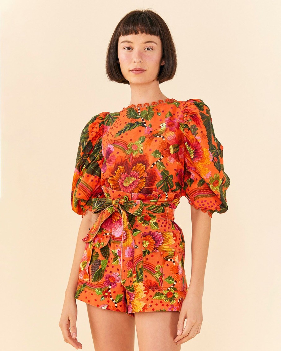 Women Farm Rio Shirts & Blouses | Blooming Garden Orange Blouse