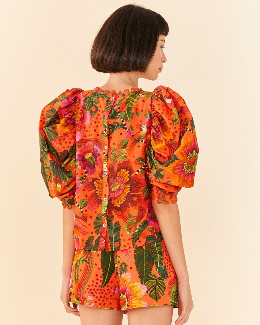 Women Farm Rio Shirts & Blouses | Blooming Garden Orange Blouse