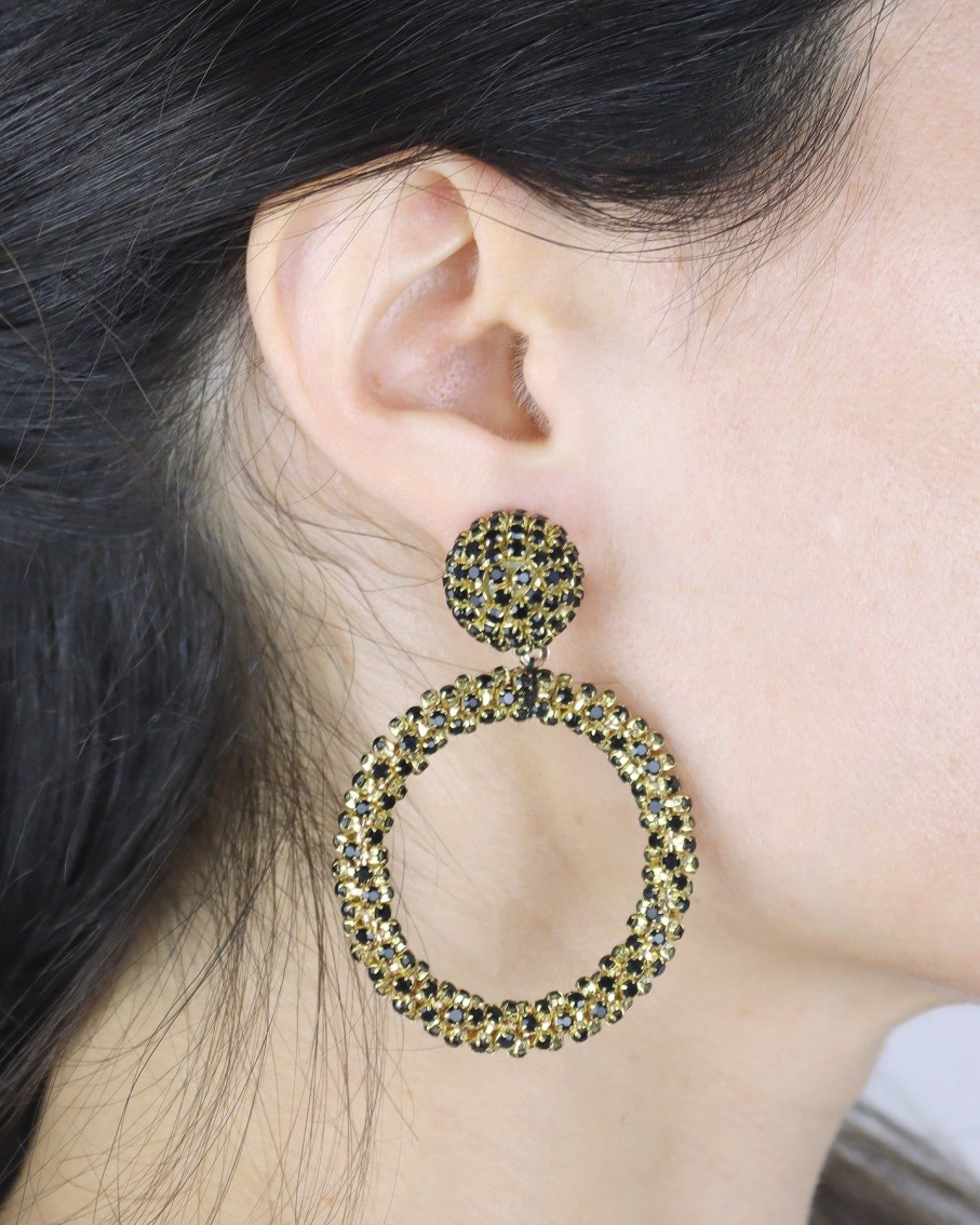 Women BLAIZ Earrings | Crystal Black Arara Hoop Earrings