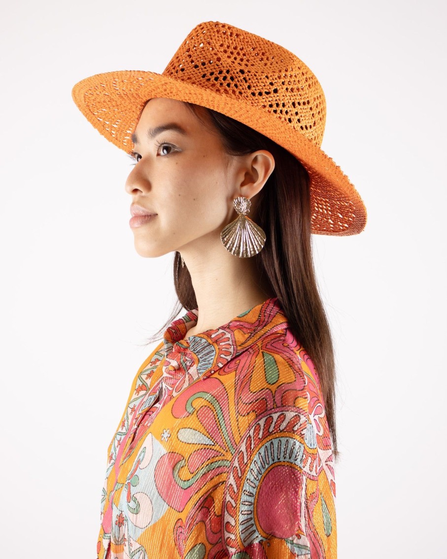 Women Blaiz Hats, Gloves & Scarves | Joanna Orange Cowrie Shells Straw Hat