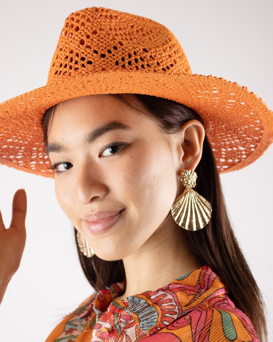 Women Blaiz Hats, Gloves & Scarves | Joanna Orange Cowrie Shells Straw Hat