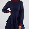 Women Skazi Dresses | Navy & Burgundy Knitted Mini Dress