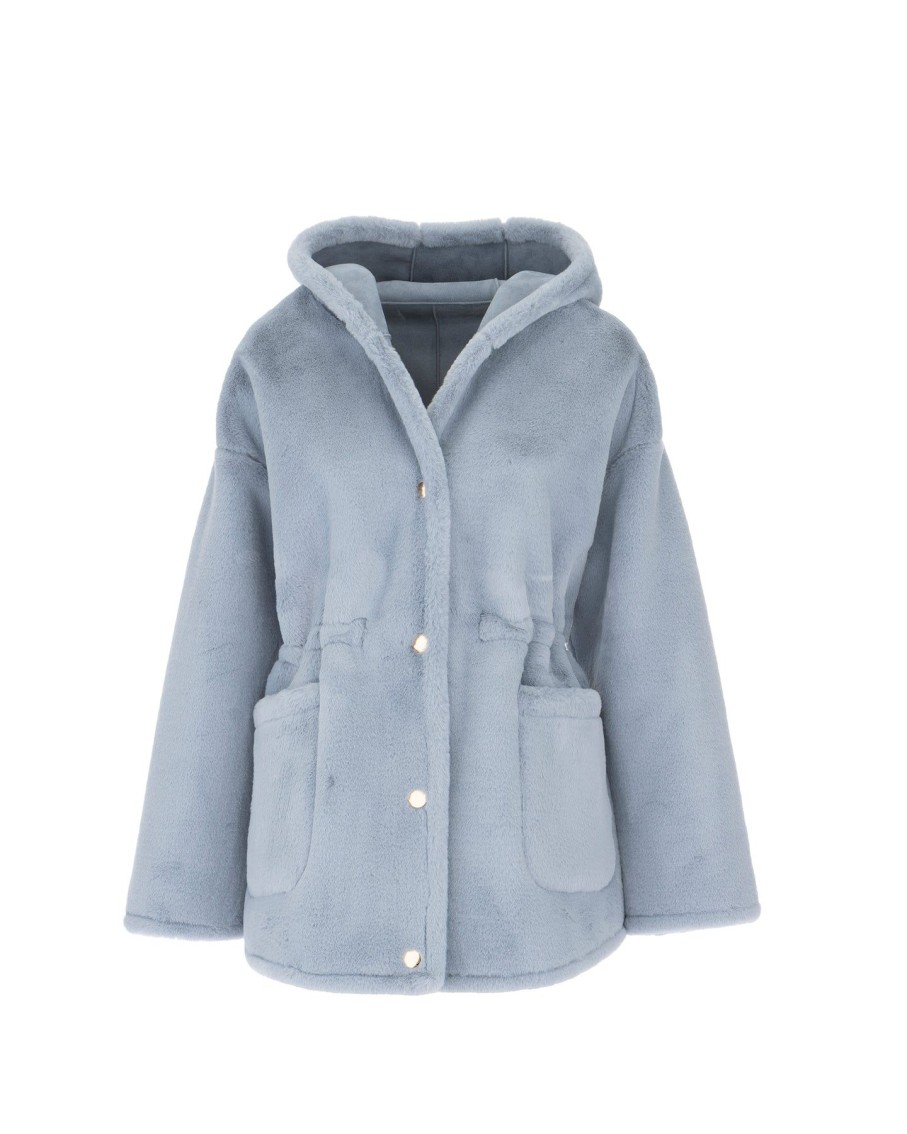 Women Arara for BLAIZ Coats & Jackets | Pale Blue Hooded Reversible Jacket