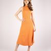 Women Animale Dresses | Orange Ribbed Midi Knit Dress