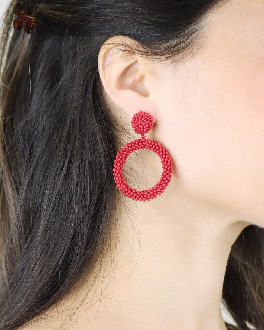 Women BLAIZ Earrings | Red Arara Beaded Hoop Earrings™