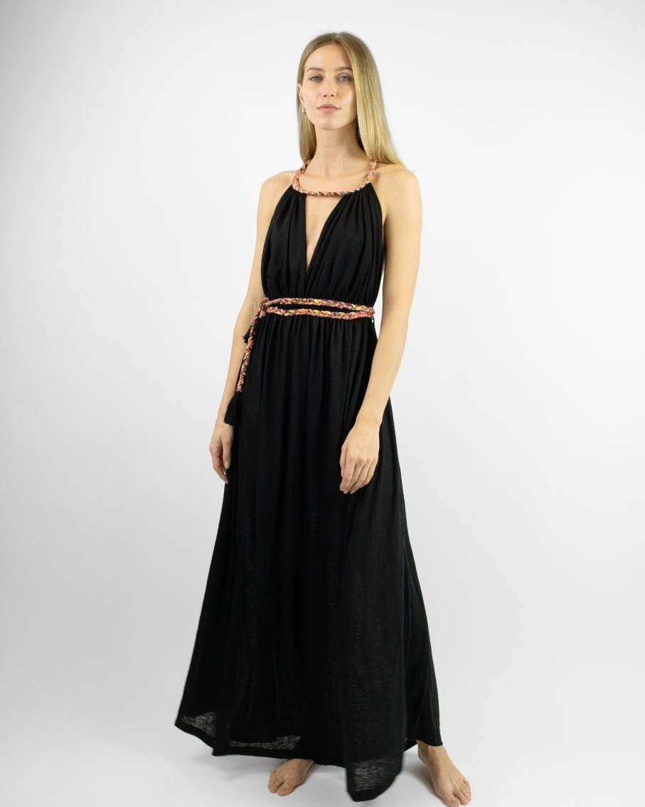 Women Pitusa Dresses | Athena Black Braided Back Maxi Dress