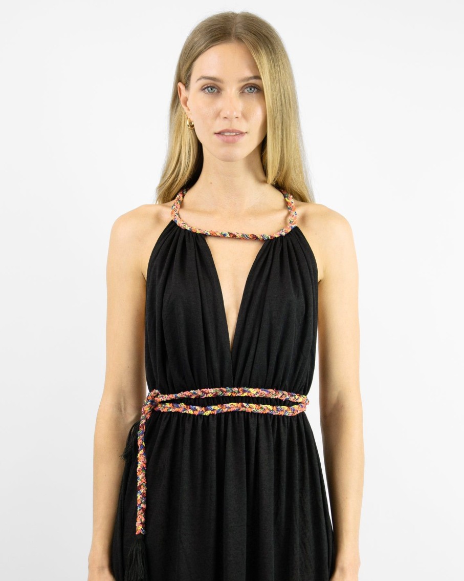 Women Pitusa Dresses | Athena Black Braided Back Maxi Dress