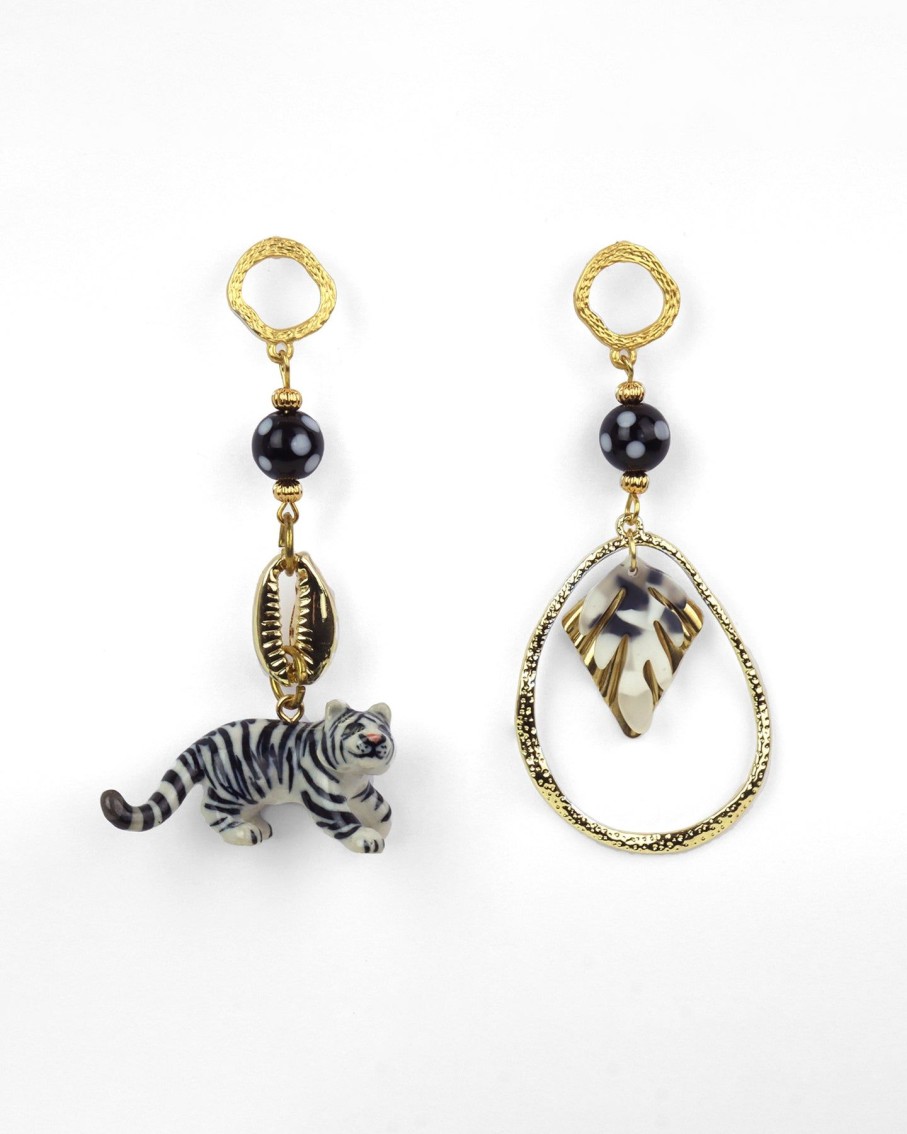 Women Midnight Foxes Studio Earrings | White Tiger Earrings