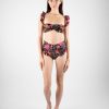 Women Silvia Schaefer Swimwear & Beachwear | Black Botanic Print Ruffle Hem Bikini Set