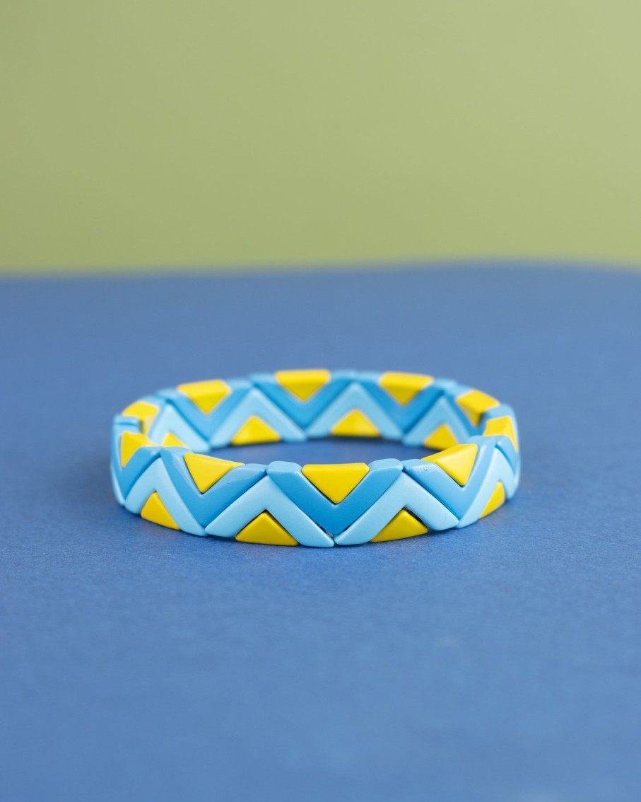 Women 227 Bracelets | Baby Blue Lemon Yellow Zig Zag Enamel Bracelet