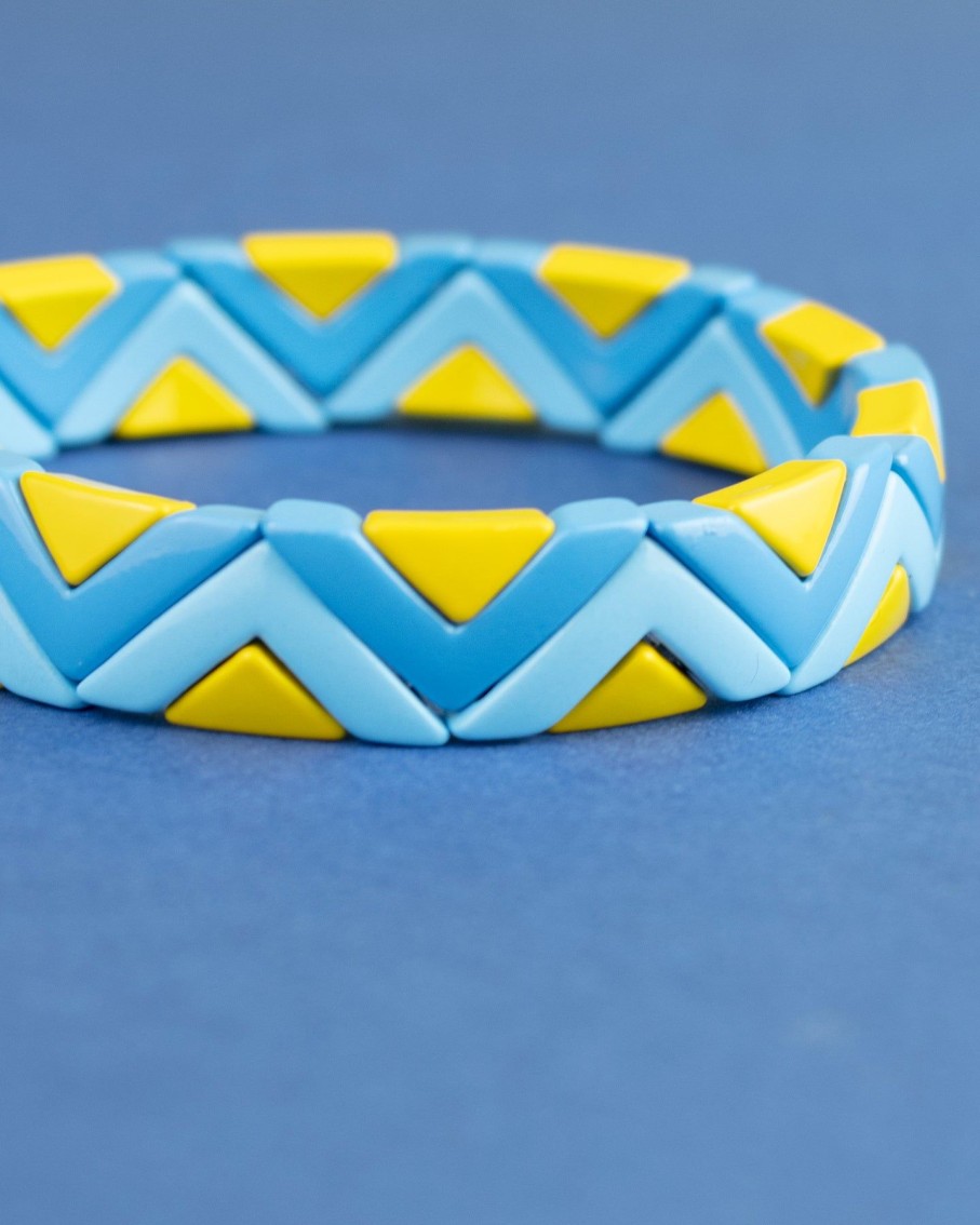 Women 227 Bracelets | Baby Blue Lemon Yellow Zig Zag Enamel Bracelet