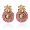 Women Ana Carolina Valencia Earrings | Pink And Gold Iraca Tropicalia Garden Maxi Earrings