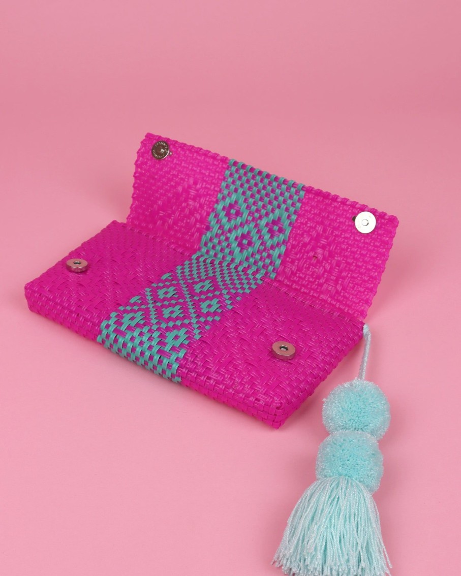 Women BLAIZ Mexico Clutches | Pink & Turquoise Pom Pom Clutch