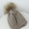 Women 227 Hats, Gloves & Scarves | Dark Beige Cable Knit Pom Pom Hat