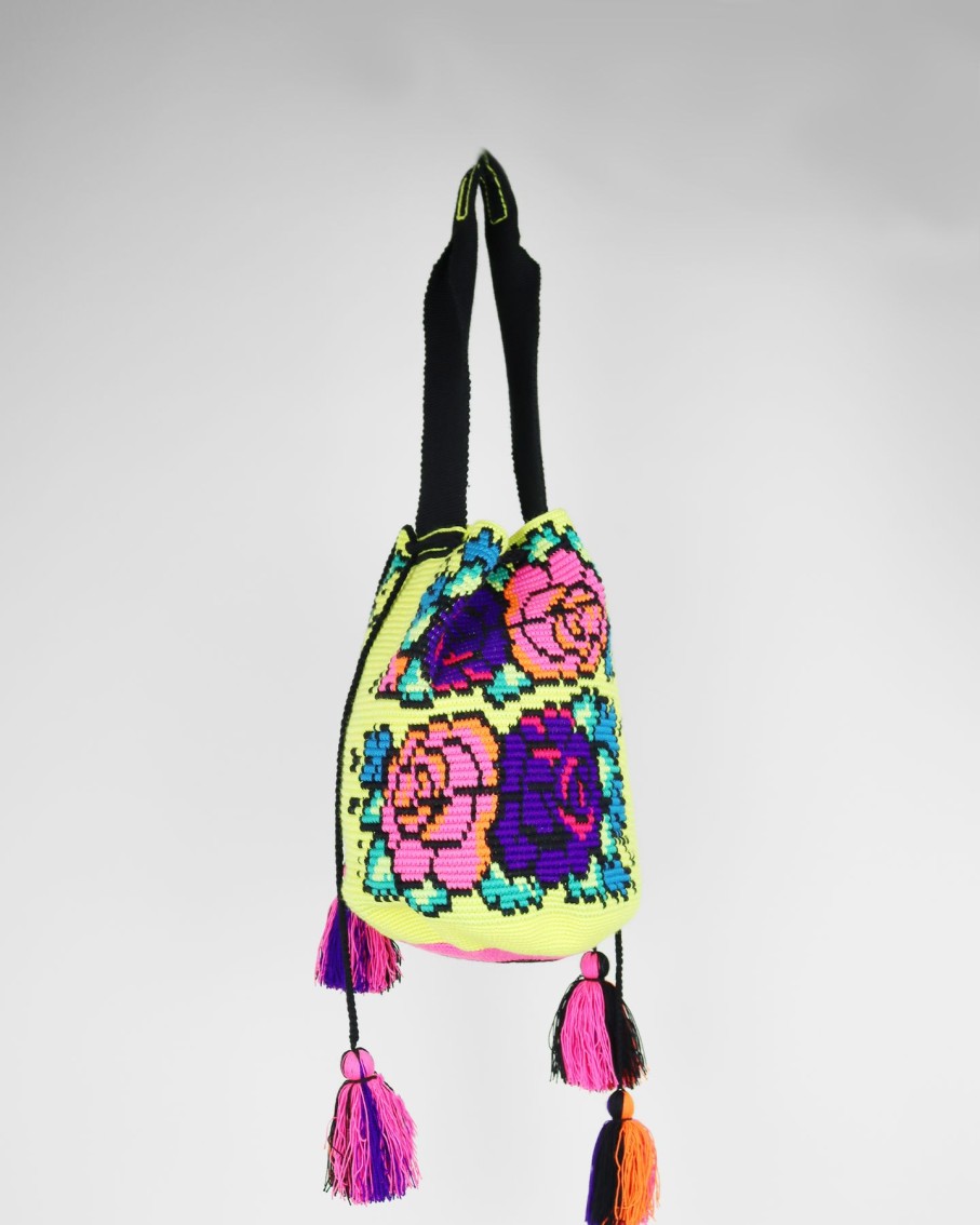 Women BLAIZ Beach Bags | Flora Neon Flower Woven Bucket Bag