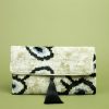 Women AYCA DESIGN Clutches | Beige Evil Eye Print Silk Velvet Ikat Clutch