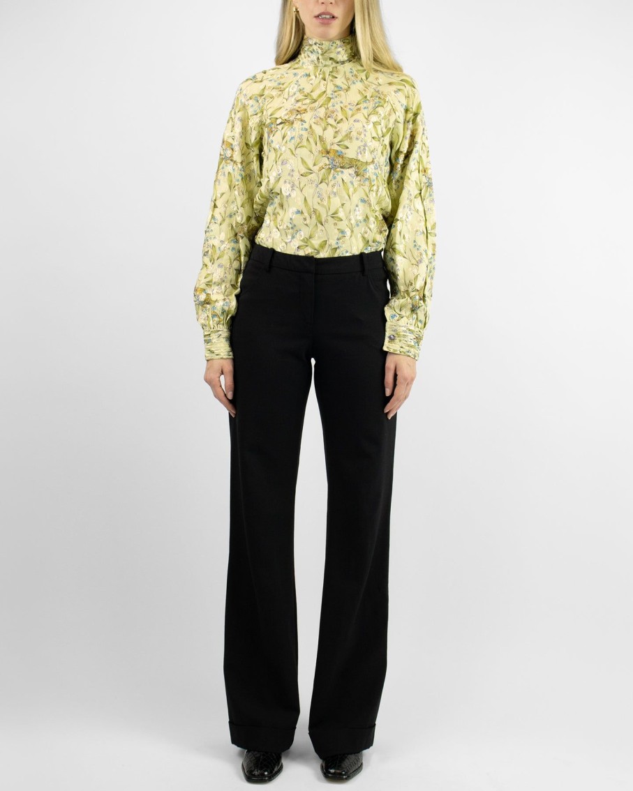 Women Arara for BLAIZ Shirts & Blouses | Helena Pleated Lurex Ethereal Green Blouse