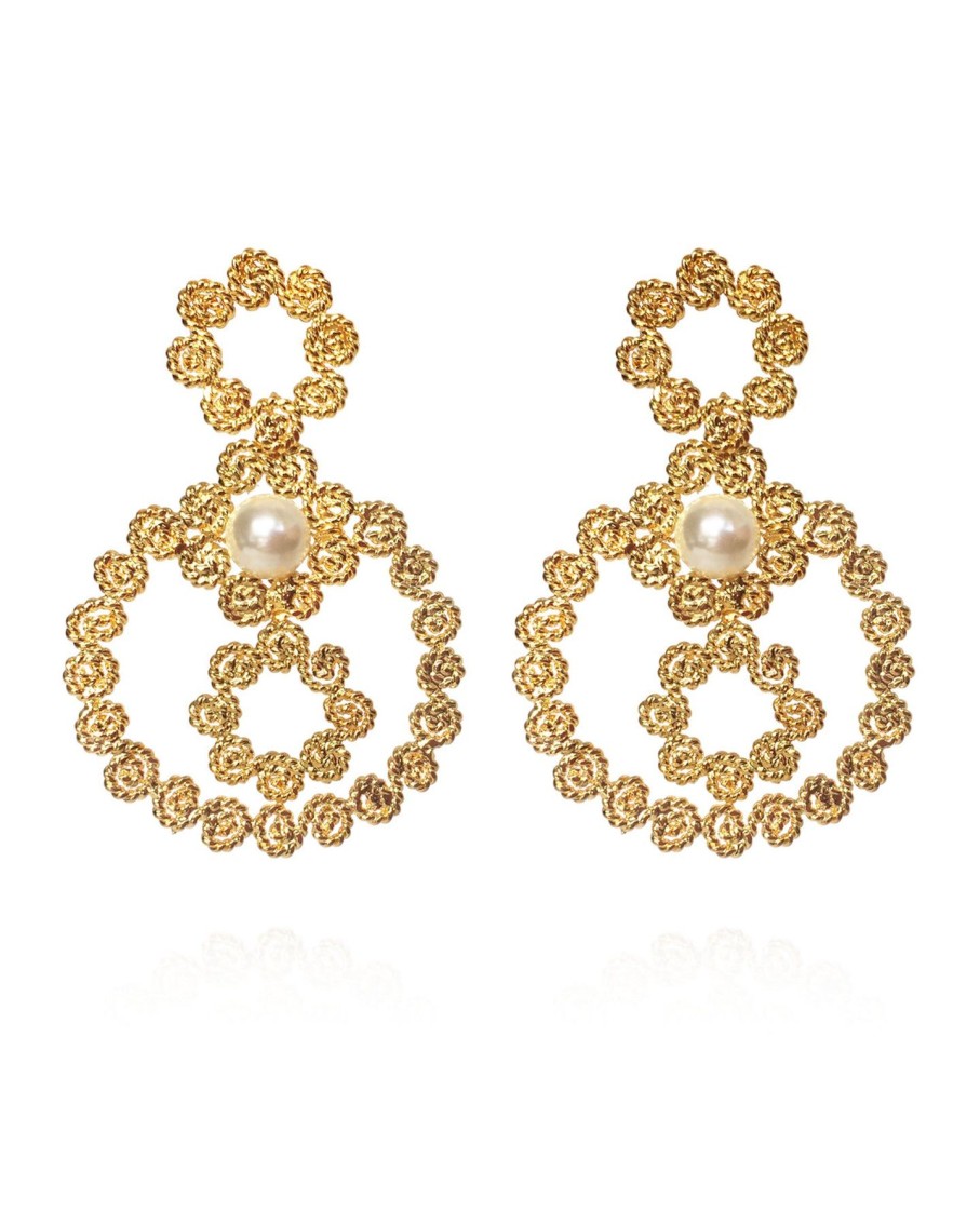 Women Ana Carolina Valencia Earrings | Gold Gardenia Crown Pearl Earrings