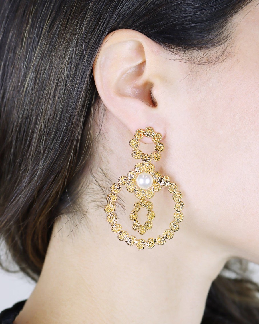 Women Ana Carolina Valencia Earrings | Gold Gardenia Crown Pearl Earrings