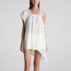 Women Maurizio Mykonos Tops & T-Shirts | White Wide Lace Strap Asymmetric Linen Top