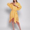 Women Sundress Dresses | Florine Yellow Embellished Eyelet Midi Dress