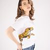 Women Arara for BLAIZ Tops & T-Shirts | Pouncing Cheetah Printed And Beaded White T-Shirt