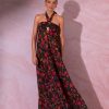 Women Silvia Schaefer Dresses | Black Botanic Print Halter Neck Maxi Dress